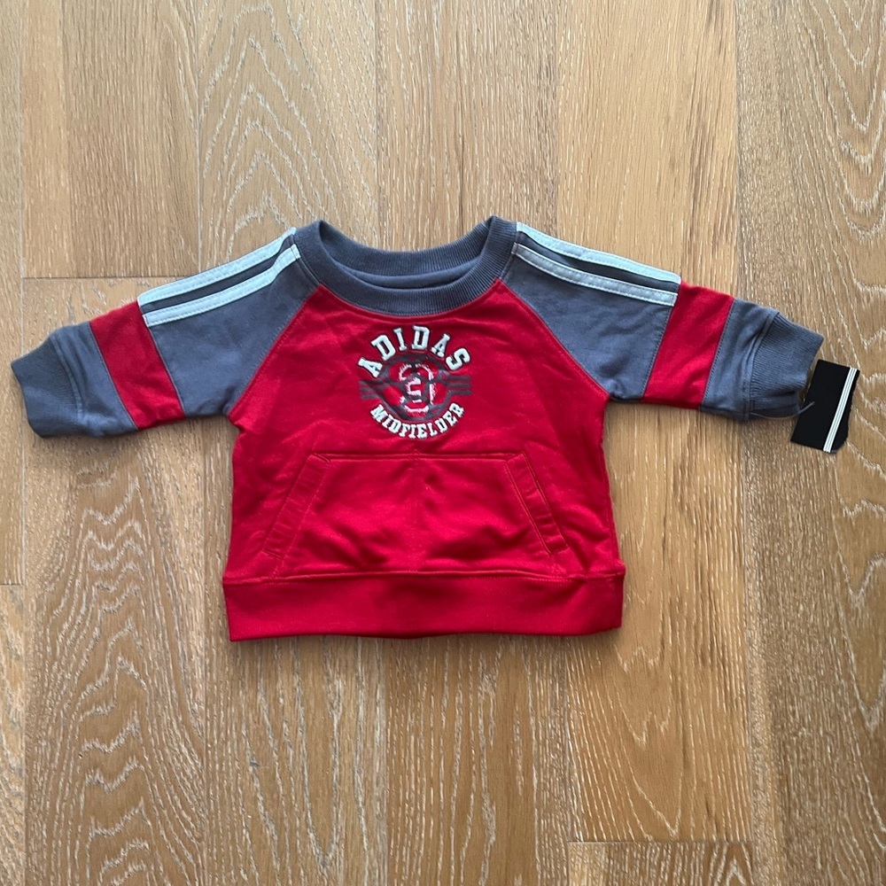 Adidas Kids Red and Gray Hoodie